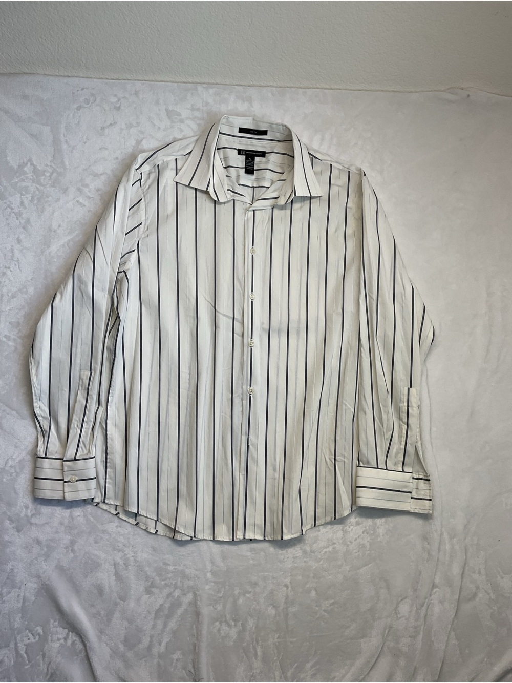 INC International Concepts White Dress Shirt with Black Pinstripes